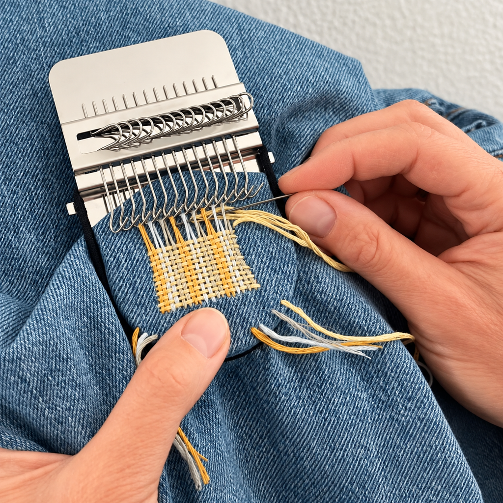 Remendando un jean con el Telar Zen
